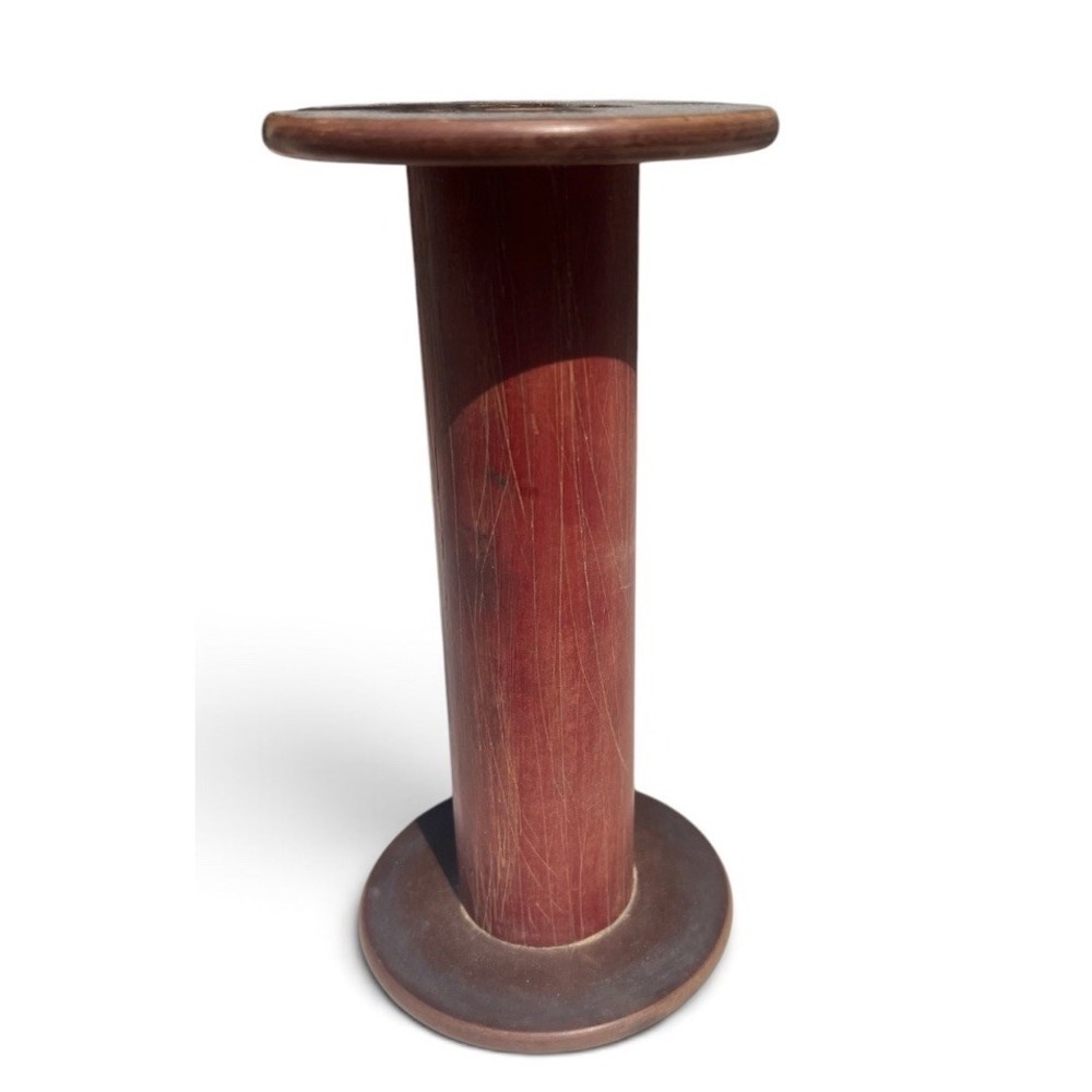 Vintage Large Wooden Textile Mill Spool Bobbin Burgundy Core 7.5" Farmhouse